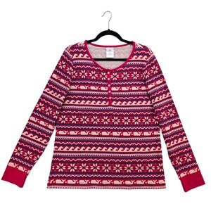 Vineyard Vines Whale Snowflake Fair Isle Waffle Knit Henley Pajama Top Women's L